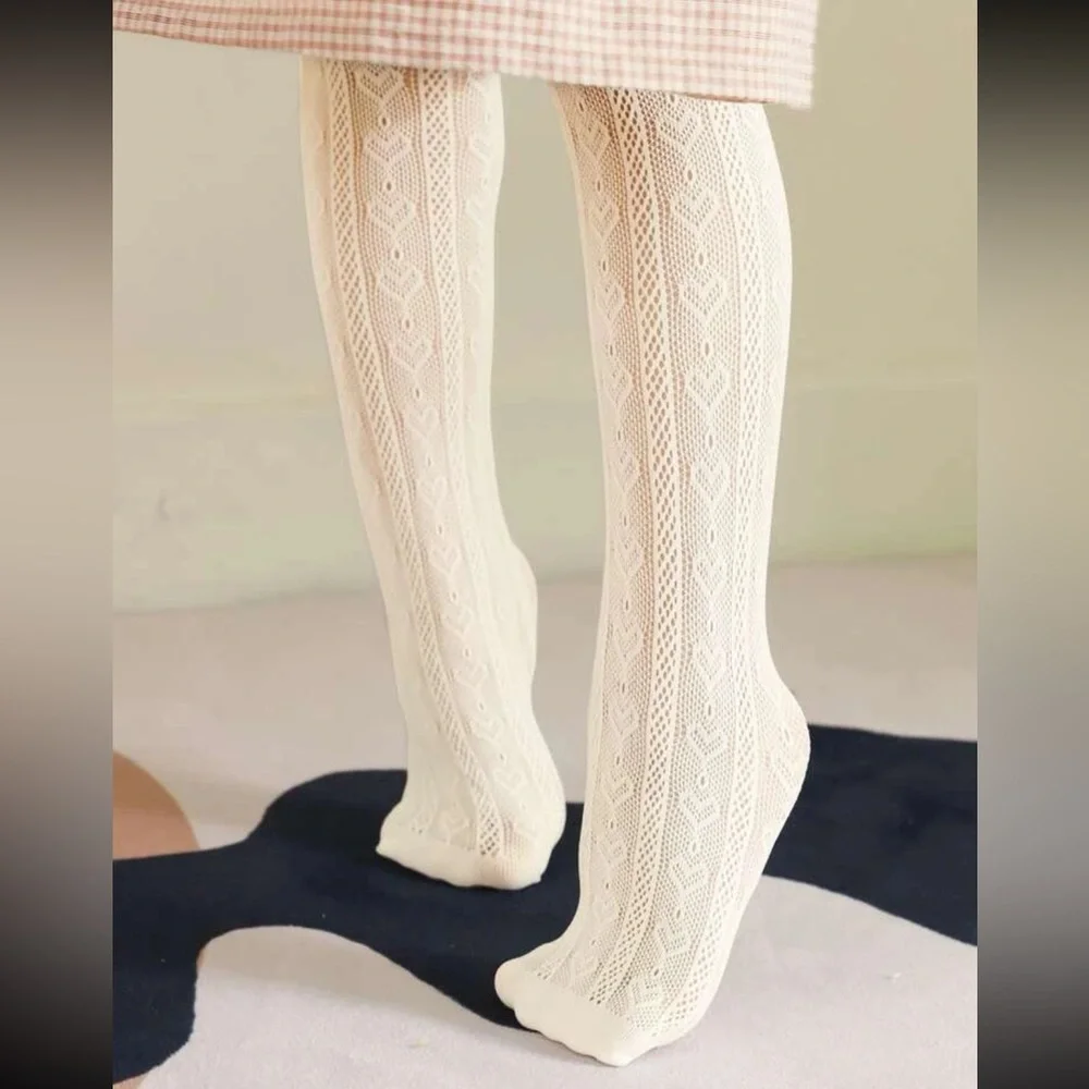 toddler girl heart pattern beige tights - 2-6Y